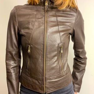 Brown Real Leather Jacket - Size 4 (S)